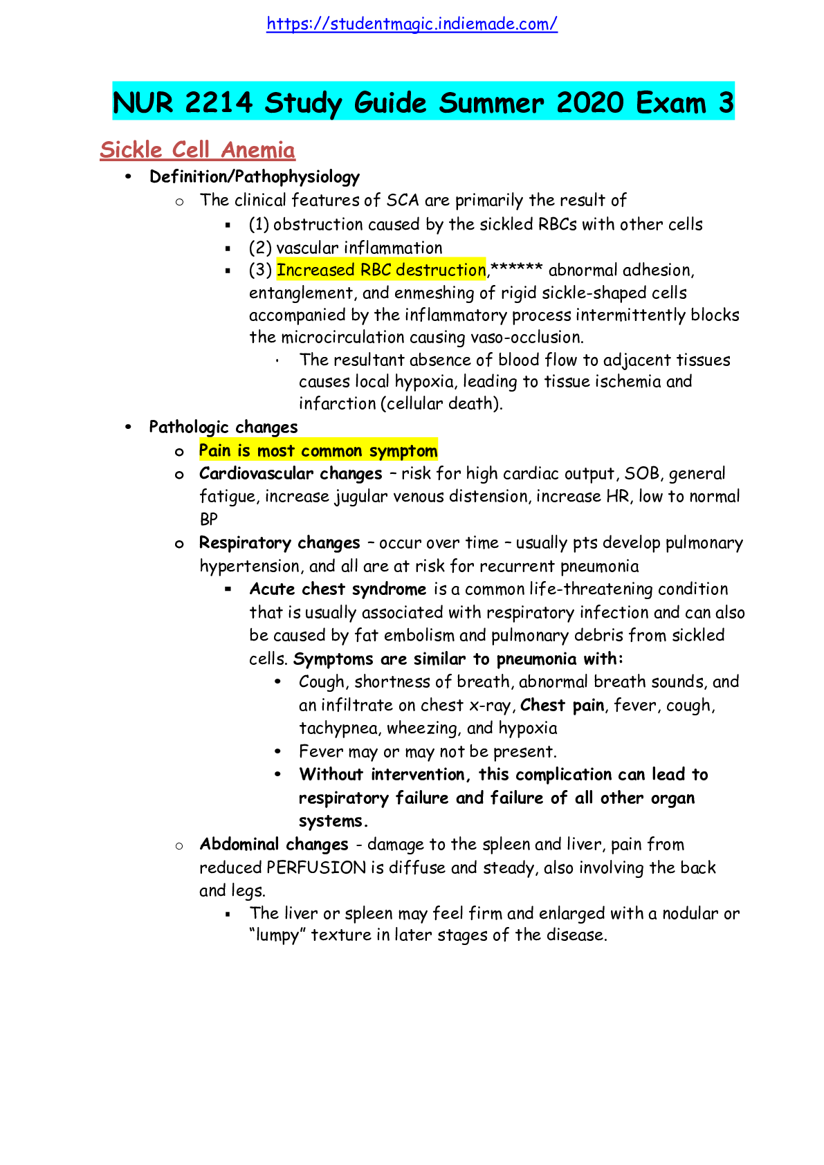 Preview image for NUR 2214 Study Guide Summer 2020 Exam 3